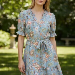 LOFT Blue Floral Midi Dress